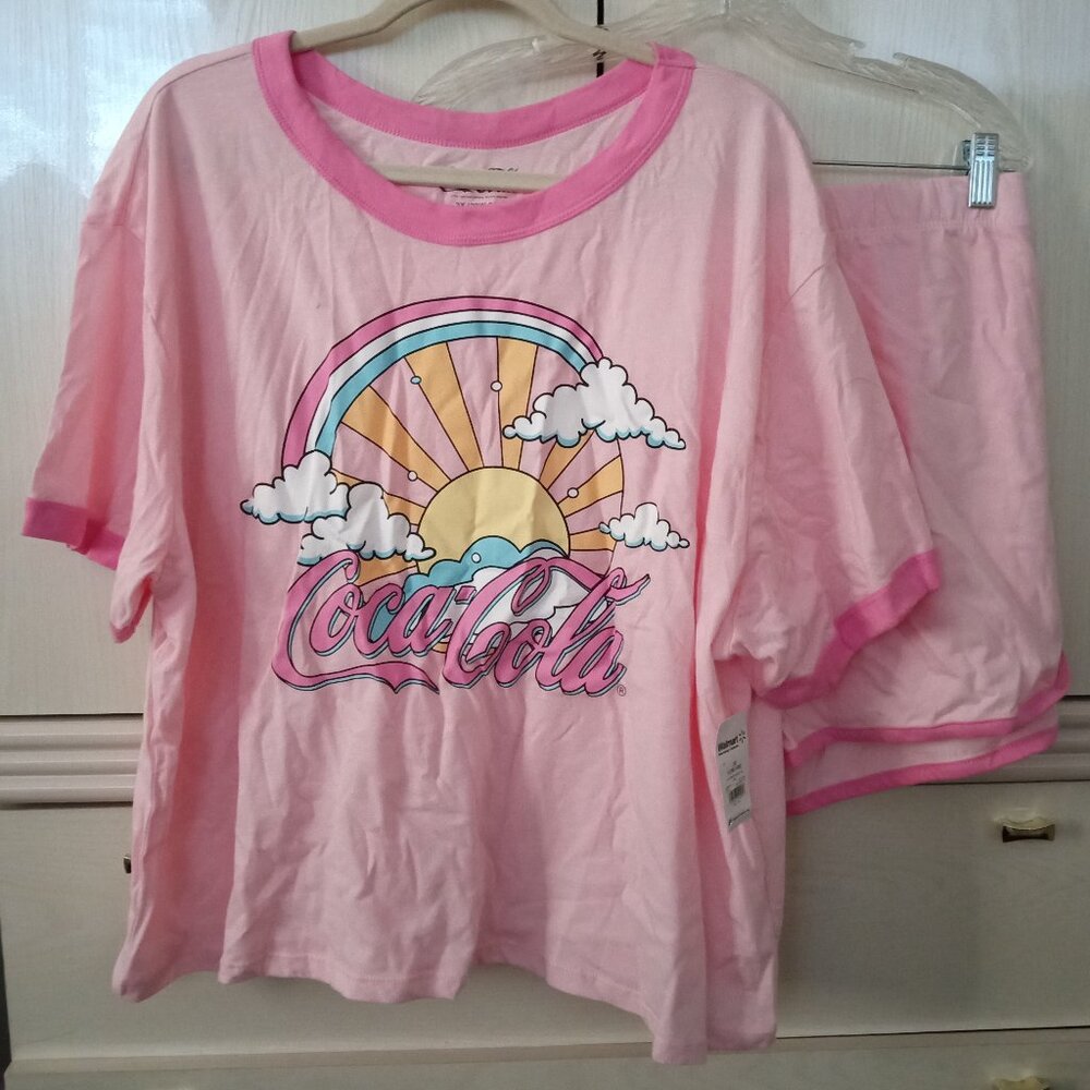 Coca Cola Women's PLUS Cotton T-Shirt & Shorts Lounge PJ Set SIZE 3X (22W-24W)